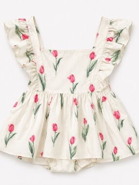 Floral Tulip Ruffle-Sleeve Peplum Blouse - White/Pink